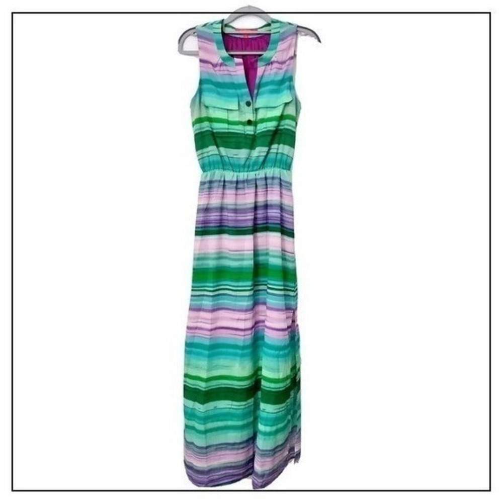 Catherine Malandrino Dress 0‎ Stripe Resort Vacation Sleeveless Maxi Coastal